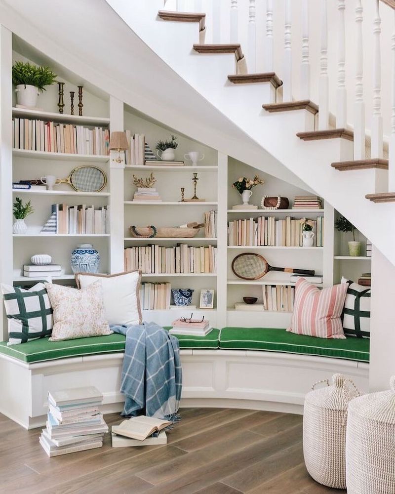 under stairs reading nook