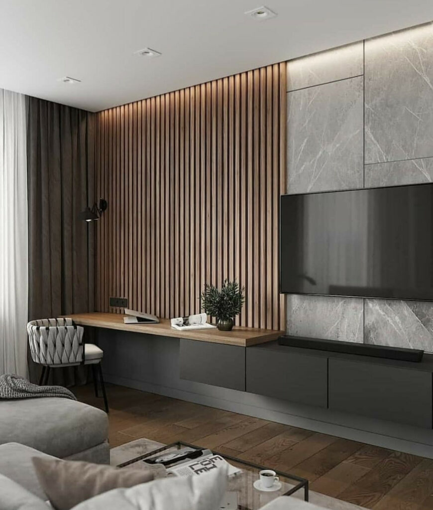 vertical wood slat accent wall