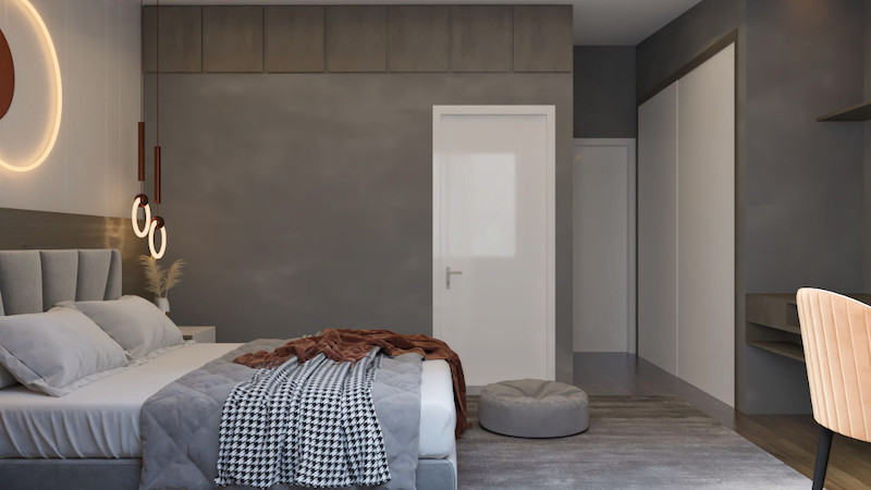 white and grey bedroom interiors