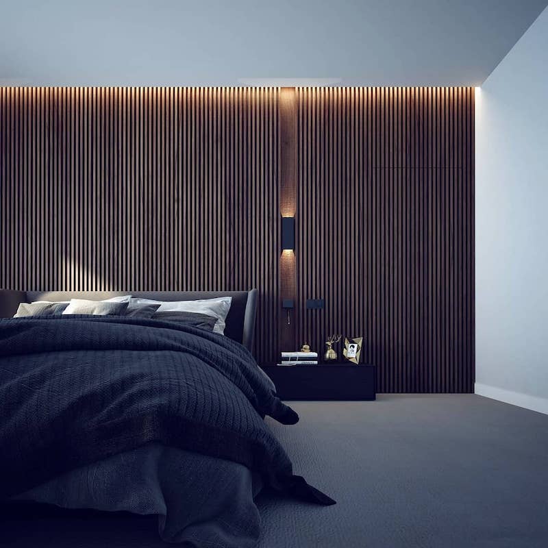 wood slat wall bedroom