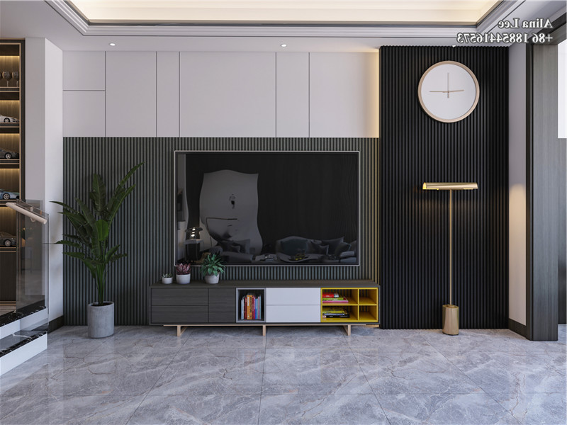 wood slat walls living room