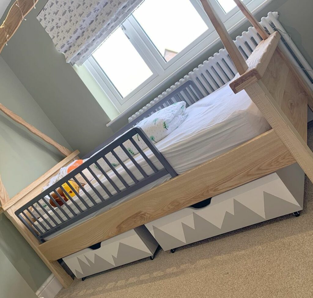 wooden storage boxes under bed