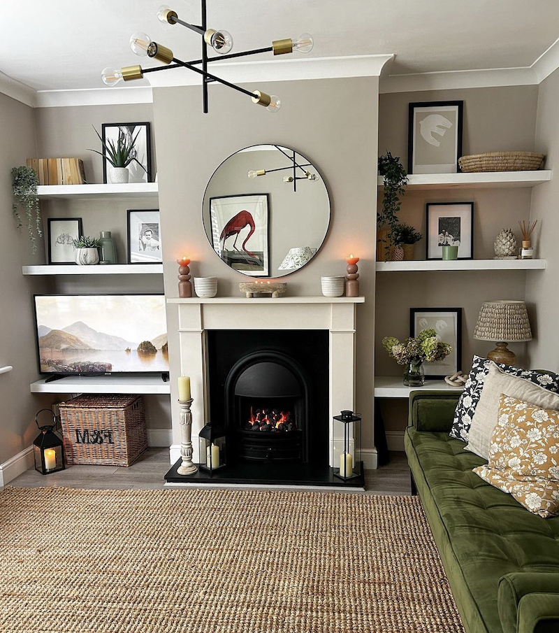 blue brown and gray living room