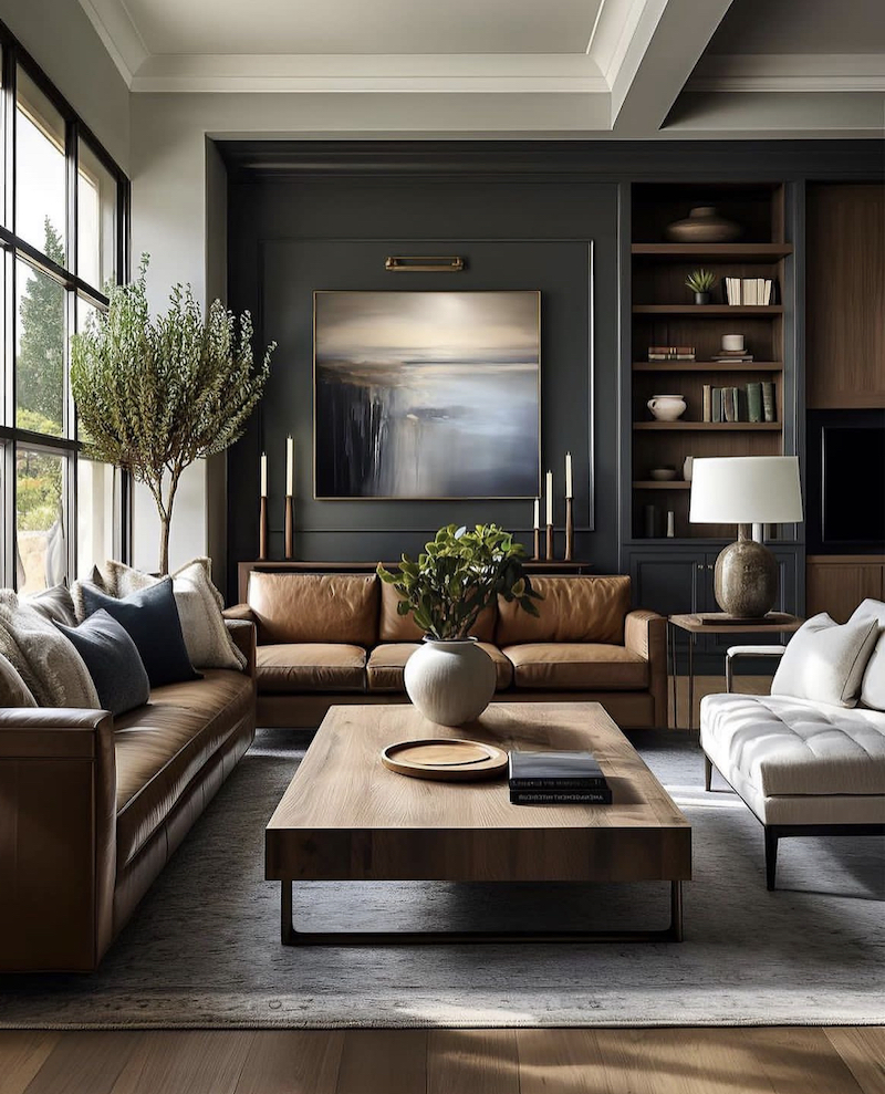 brown and gray living room decor