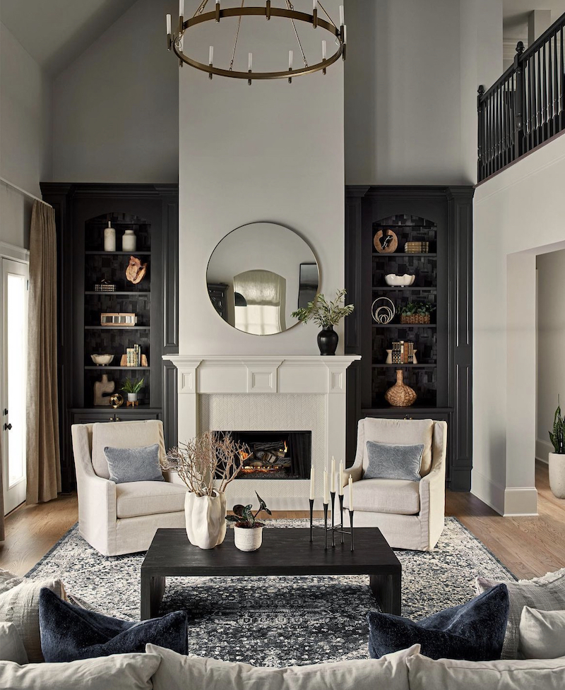 brown gray and teal living room