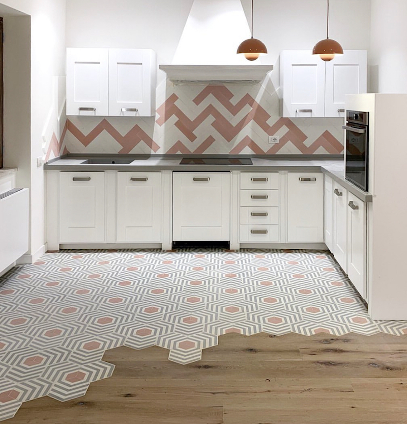 hex tile wood floor transition