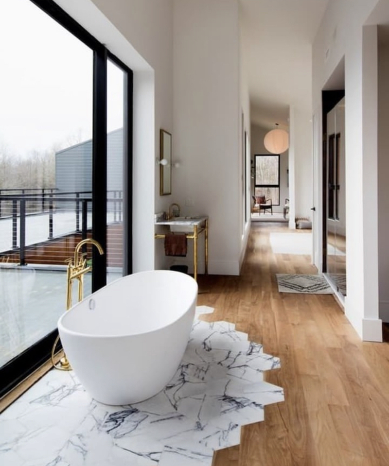 hexagon tile wood floor transition