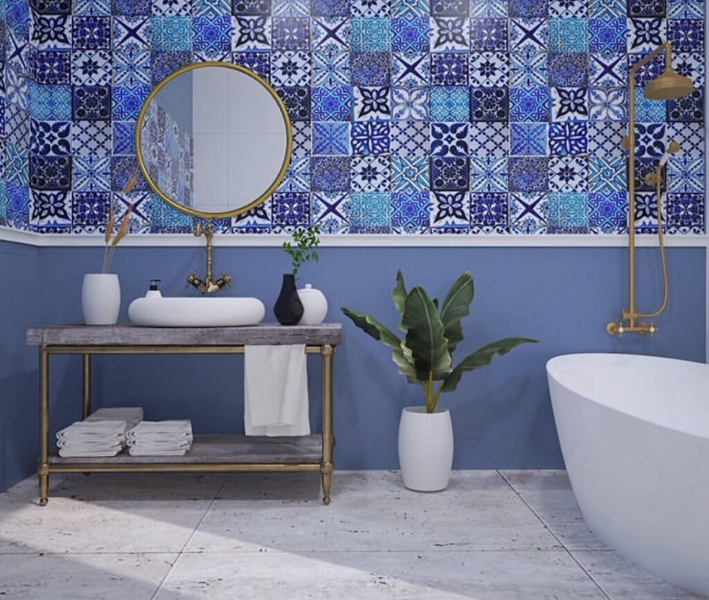 blue moroccan bathroom