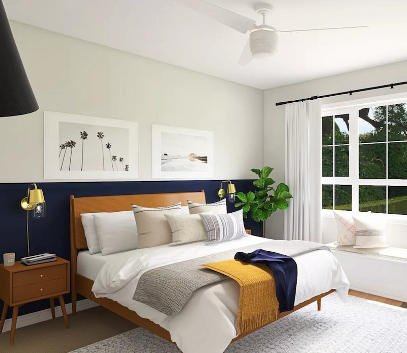 dark mid century modern bedroom