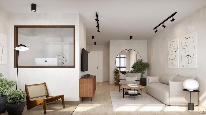 minimalist mid century modern living room