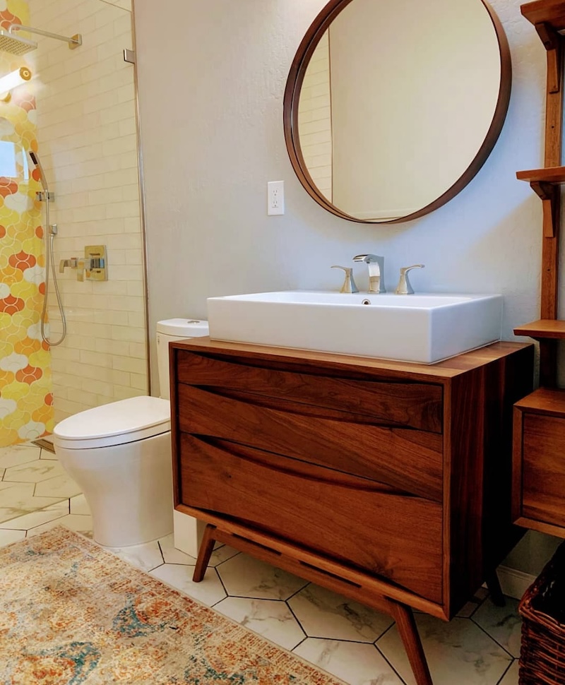 single mid century modern bathroom vanity